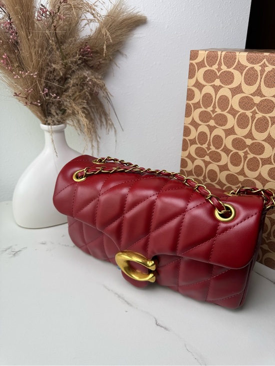 Coach Handbags - Coach Quilted Red Leather Shoulder Bag with Gold Chain